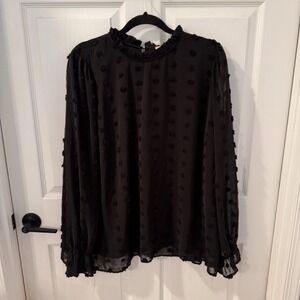 ANDREE BY UNIT XXL Flirty, Femine Black Blouse with Textured Dots